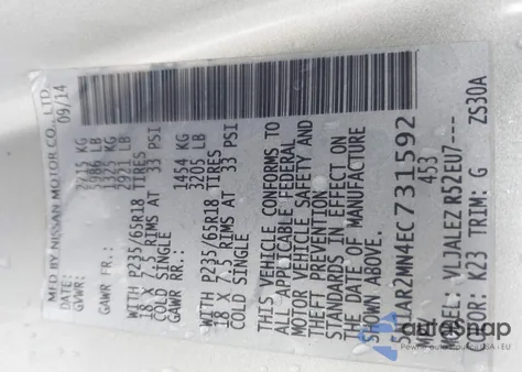 2014 Nissan Pathfinder Sv from USA, damaged, VIN 5N1AR2MN4EC731592